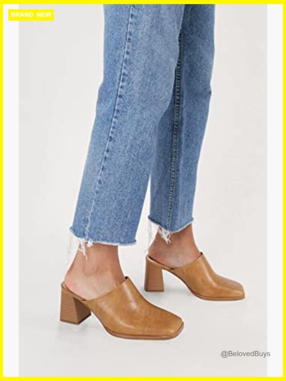 Chunky Stacked Heel Mules Closed Square Toe Slip on Clogs Casual Backless - Picture 2 of 7